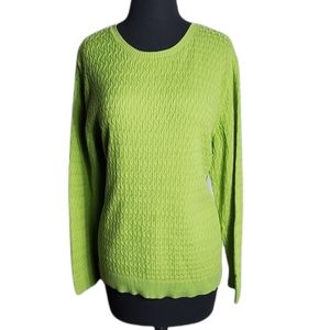 Talbots women's pull over crew neck cable knit long sleeve green sweater size 1X
